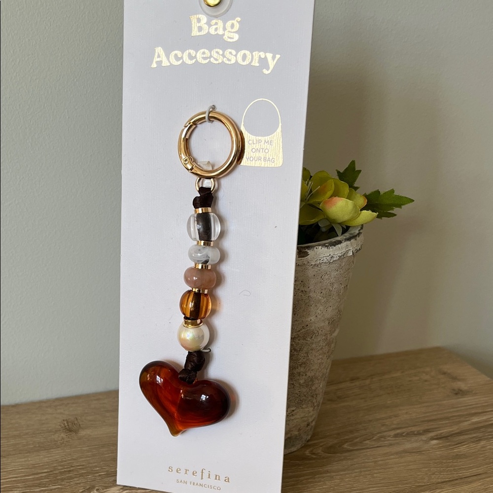 Serafina Heart-Shaped Bag Charm with Stone Glass - NWT
